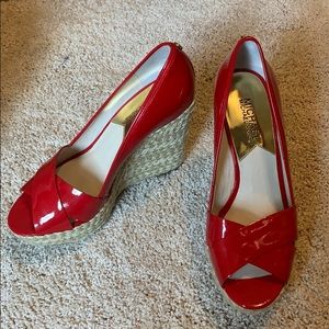 New Michael Kors red patent espadrille wedges